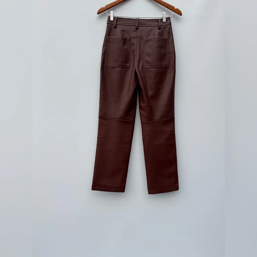 7 For All Mankind Brown Faux Leather High Rise Boot Cut Pants Size XS - Picture 2 of 7